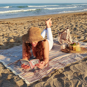 Kit manta, bolso y neceser playa/picnic Rayas